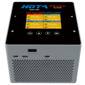 Зарядное устройство HOTA F6 Ultra — AC/DC 500W / 1000W, 4 канала, 15A на канал, LiPo 1–6S, IPS 2.8", XT60